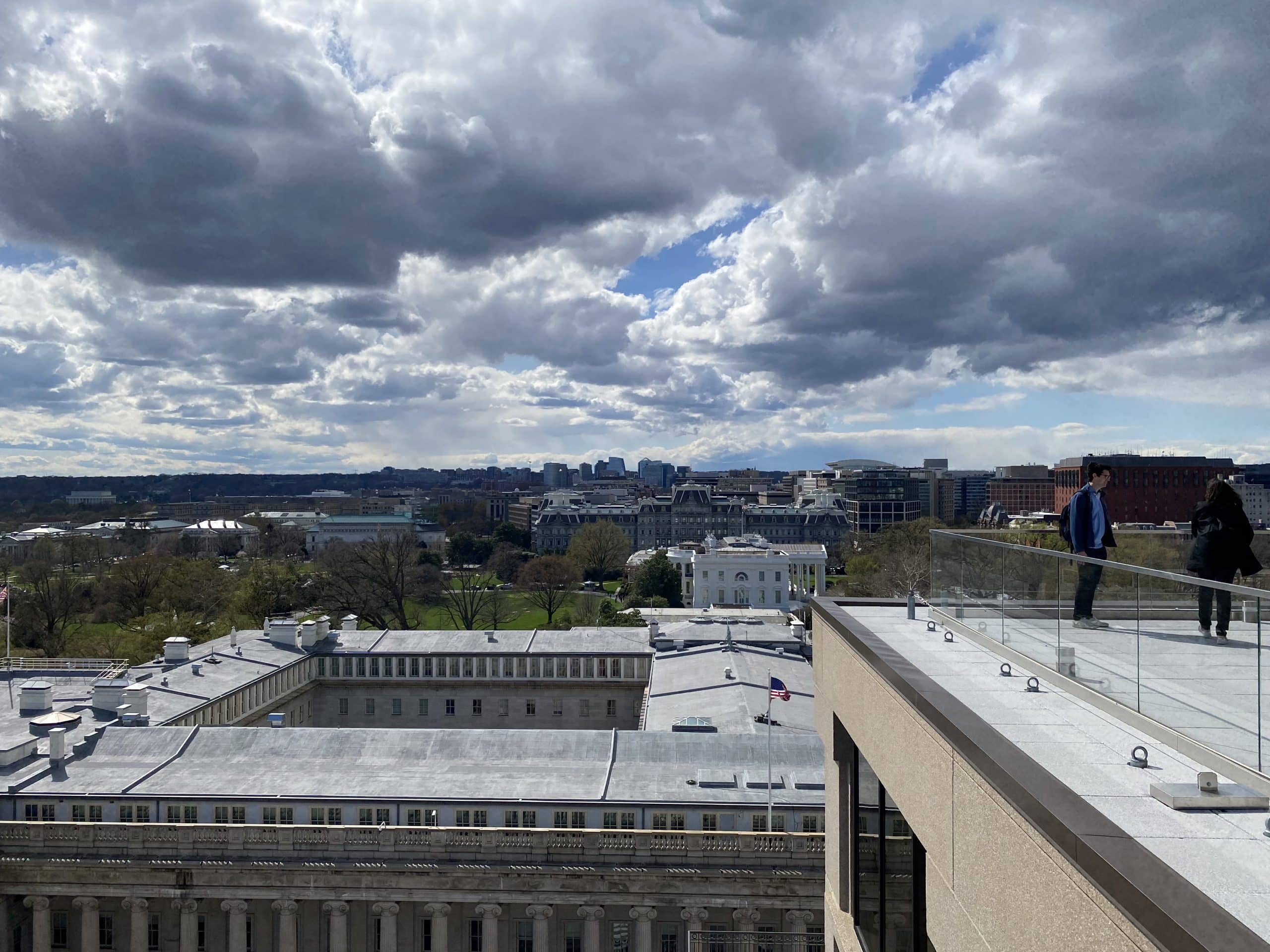 Rooftop view of the Treasury and The White House